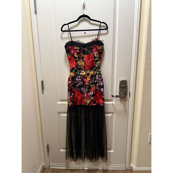 ELLIATT Talia Strapless Maxi Dress Black Floral Wedding Guest Dinner Size S NWT - Picture 8 of 8